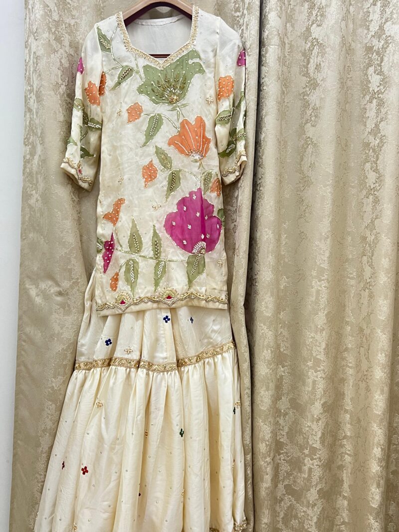 Hand Painted-Beige Gharara - Image 5